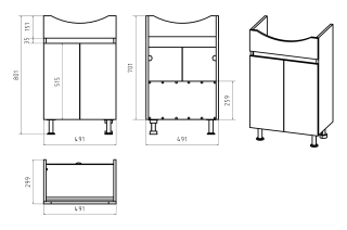 Напольная тумба под раковину Misty Поло 50см антрацит/дуб Галифакс белый